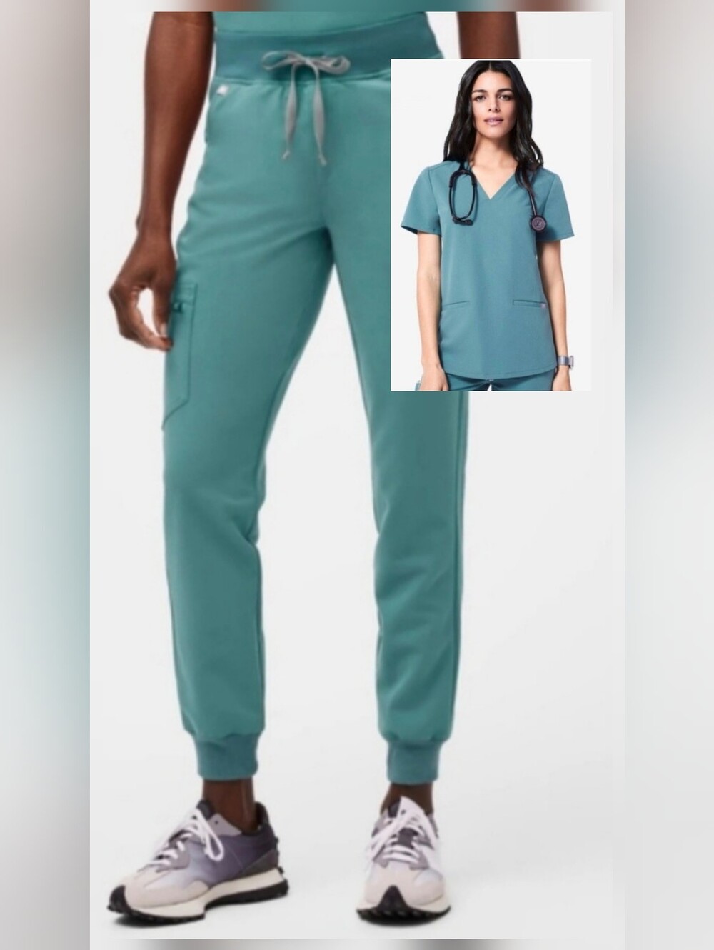 Figs Set of Hydrogreen High Waisted Zamora Joggers & Casma Scrub Top Sz S & M